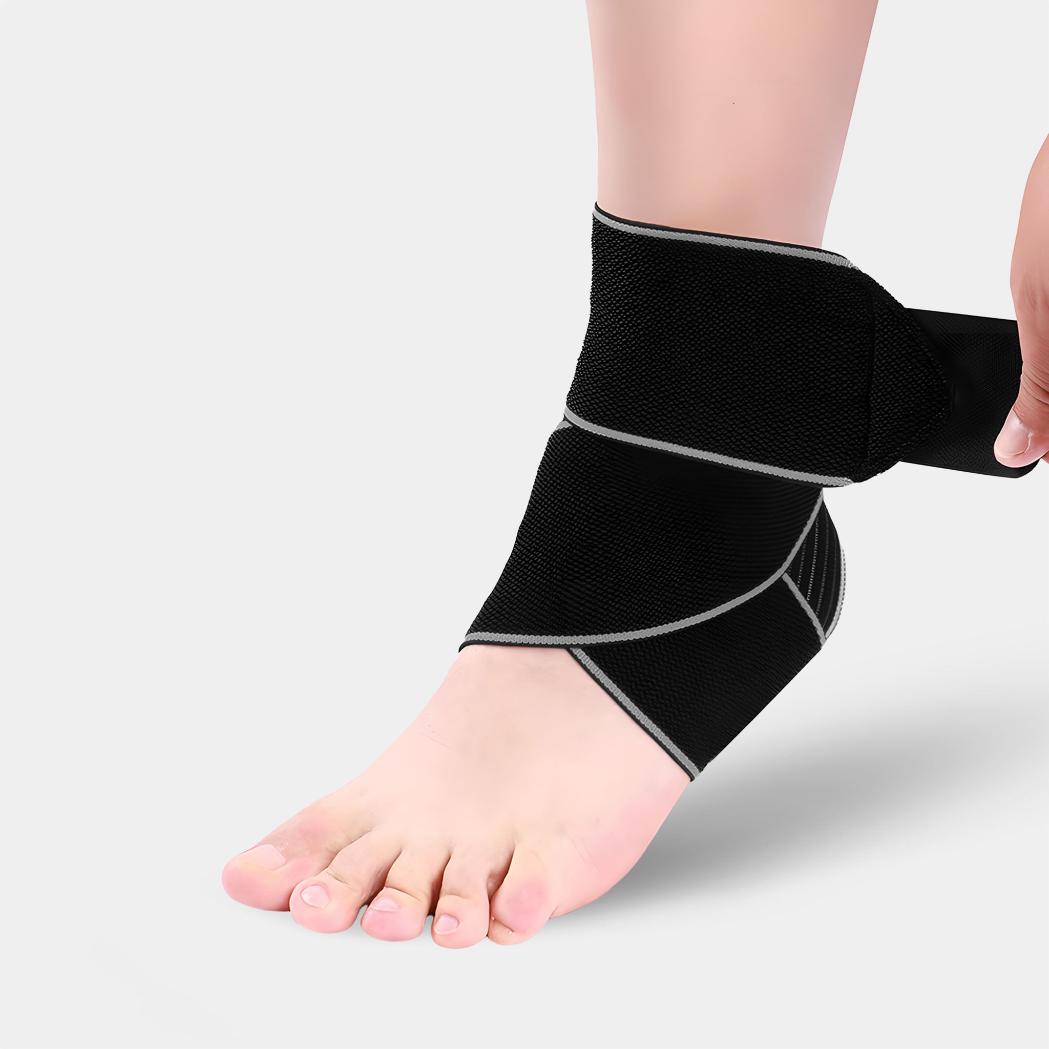 SHAPEVITAL Sprunggelenk Bandage Vital-Pro elastisch mit Fixierungsriemen  Silikonstreifen Fußschlaufe schwarz grau 87x8 cm